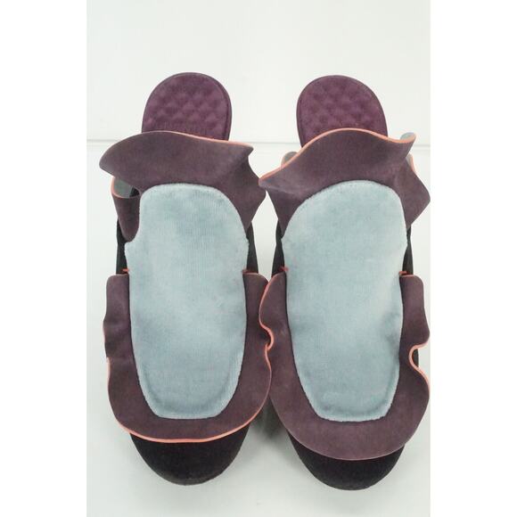Fendi Velvet Ruffle Wave Slide Mule Pump SZ 38 Multi Purple NIB $650 Color Block - Picture 8 of 9